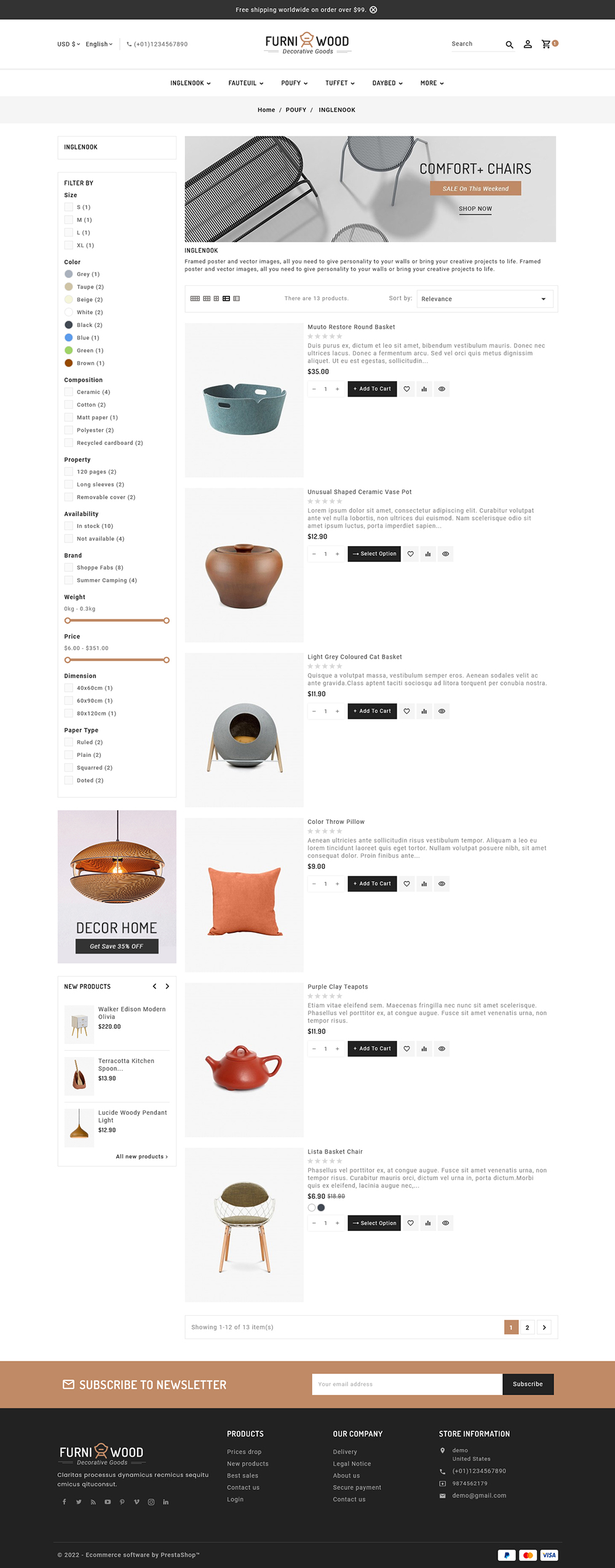 Furniwood - Furniture, Home Decor & Crafts - Prestashop Responsive Theme