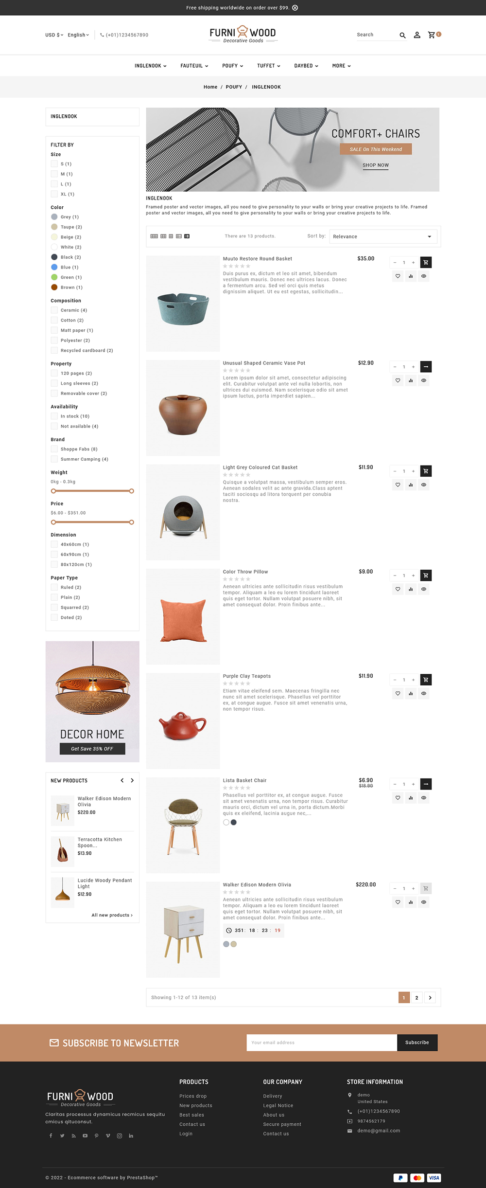 Furniwood - Furniture, Home Decor & Crafts - Prestashop Responsive Theme