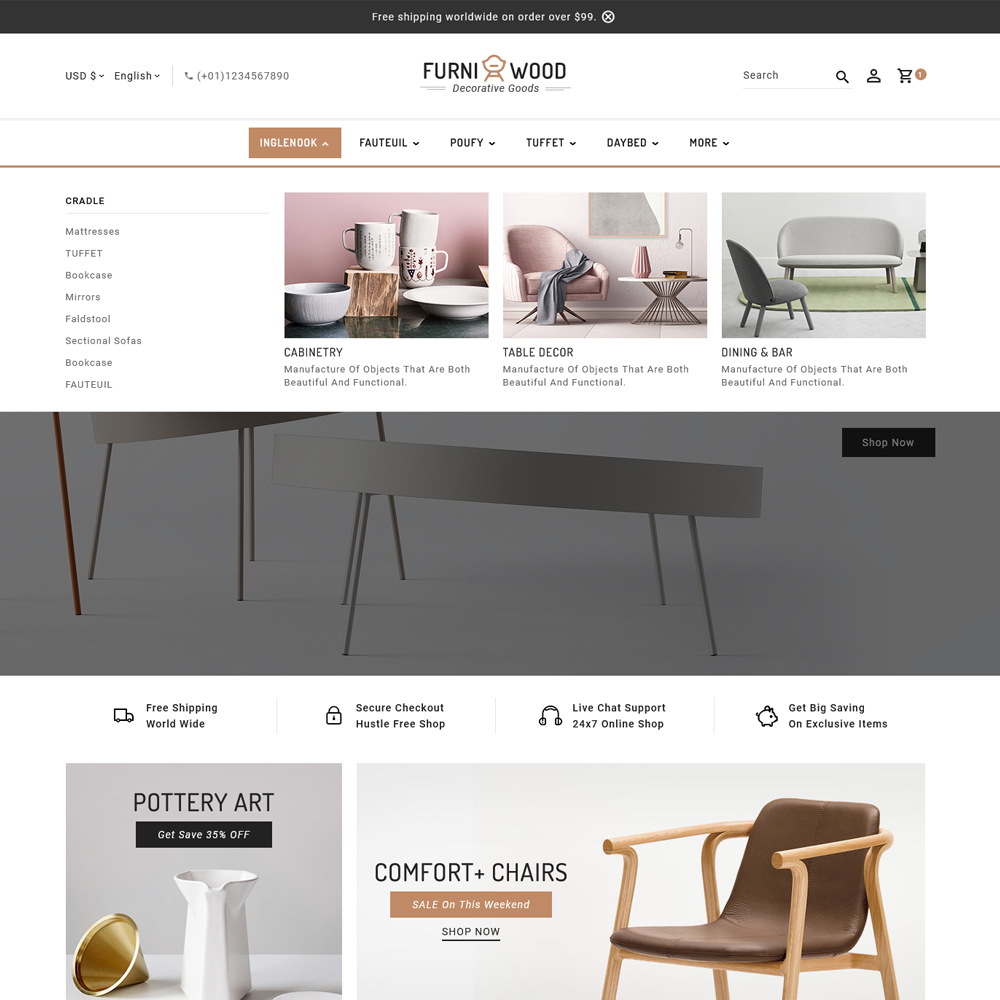 Furniwood - Furniture, Home Decor & Crafts - Prestashop Responsive Theme