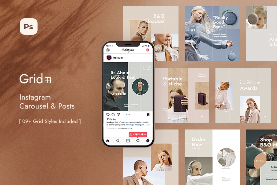 Grid - Instagram Story, Carousel & Posts Template