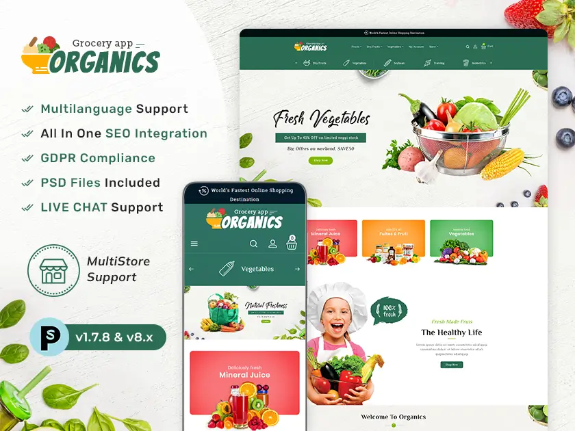 Organics - Tienda de comestibles en línea - Tema Responsivo de Prestashop