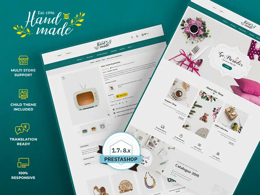 Hecho a mano - Regalos y artesanías - Tema responsivo de Prestashop
