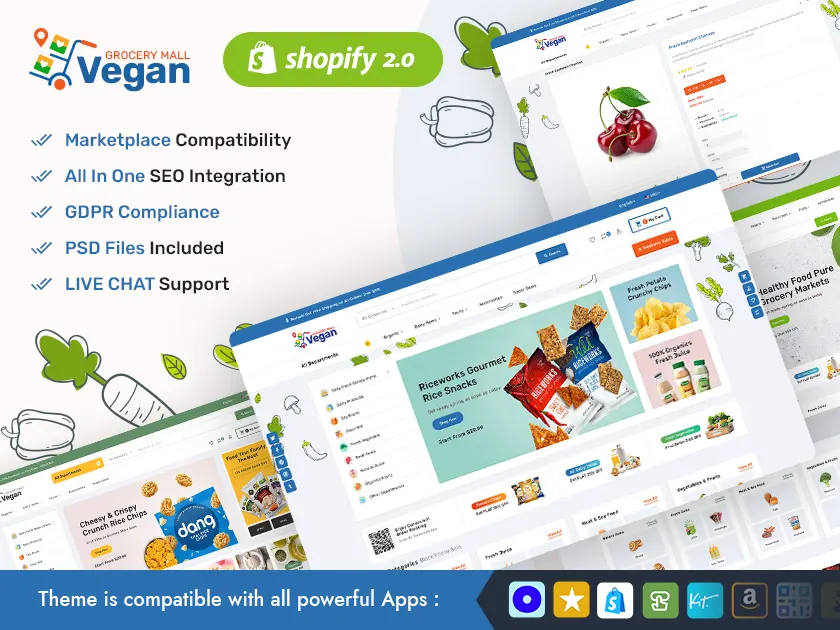 Vegano - Generi alimentari e amp; Negozio organico - Shopify 2.0 Tema reattivo multiuso