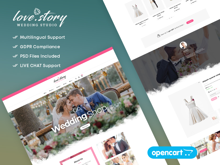 LoveStory - Tema mínimo de OpenCart para bodas y decoración