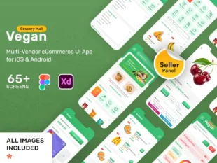 App e-commerce Vegan Grocery Mall (modello Figma e Adobe Xd)