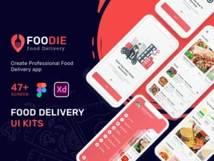 Foodie — aplikacja do dostarczania jedzenia (szablon Figma i Adobe Xd)