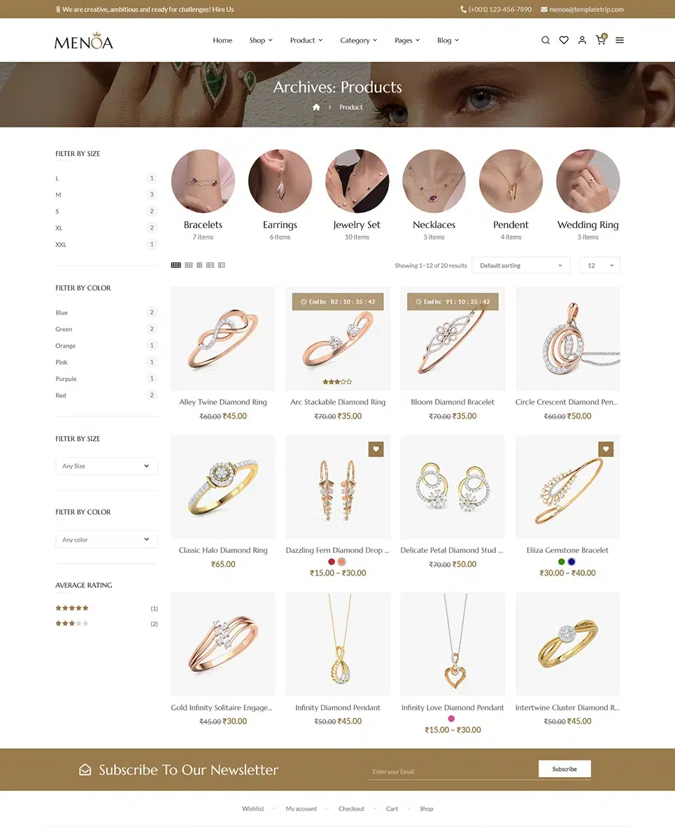 Menoa - Modern Jewelry &Amp; Imitation Store - Woocommerce Responsive Theme