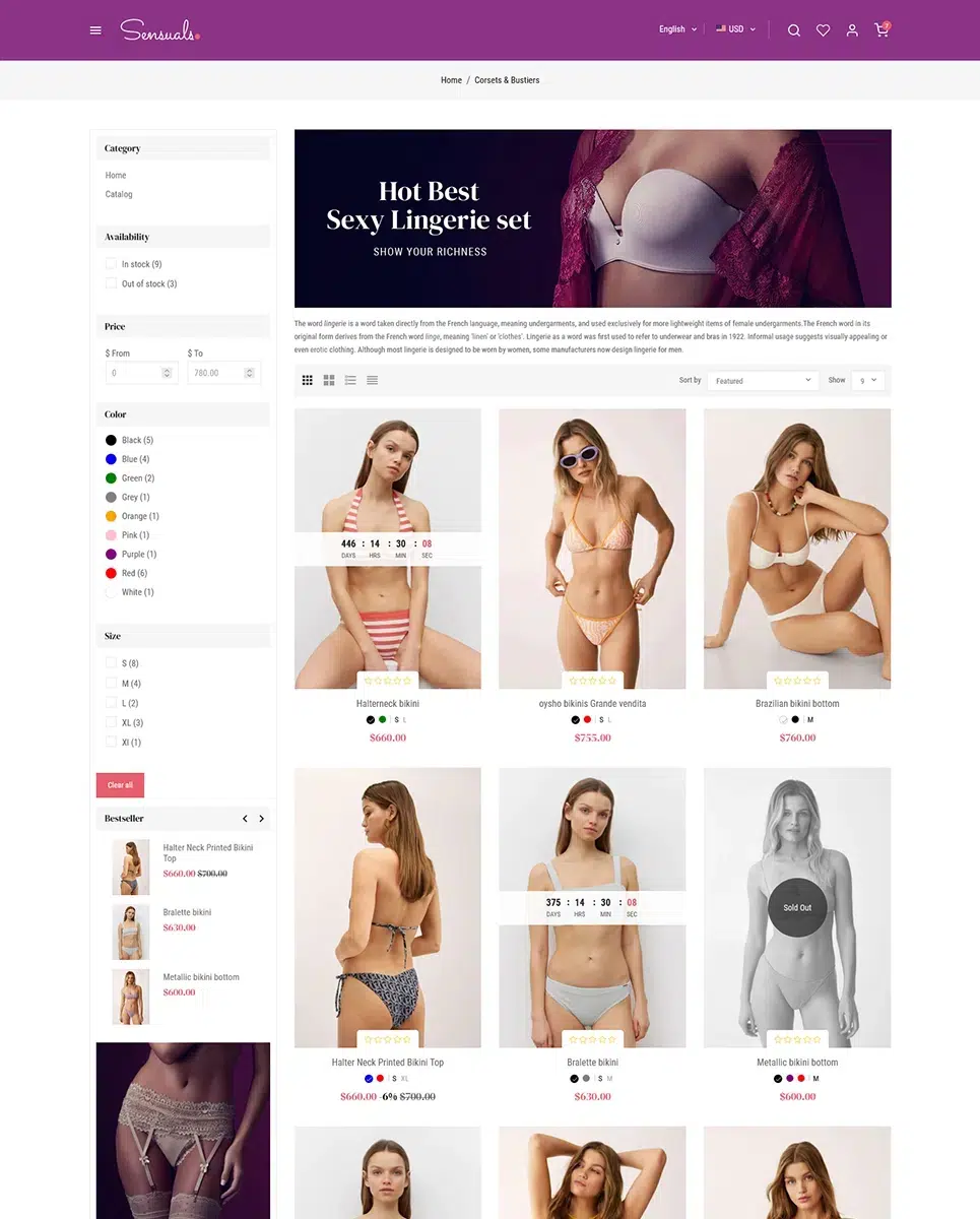 Sensuels - Luxuriöser Dessous-Shop - Moderner Shopify Online Store 2.0