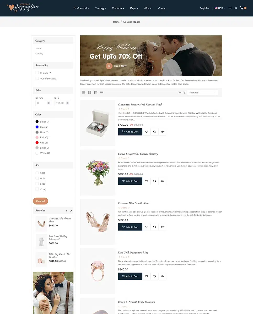 HappyLife - Minimal Shopify Responsive Theme para tiendas de bodas