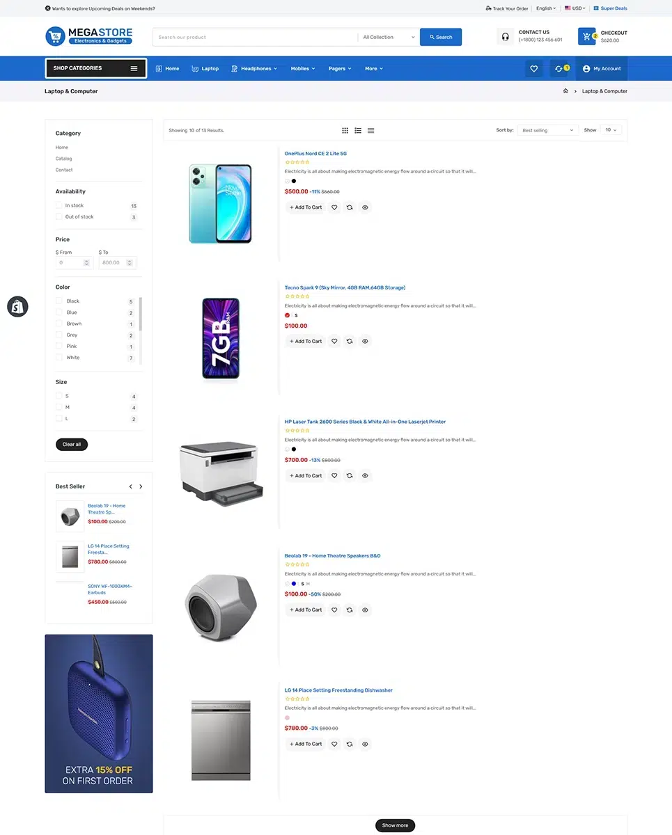 Megastore - Electrónica &amp; Gadgets Marketplace Store para Shopify OS 2.0