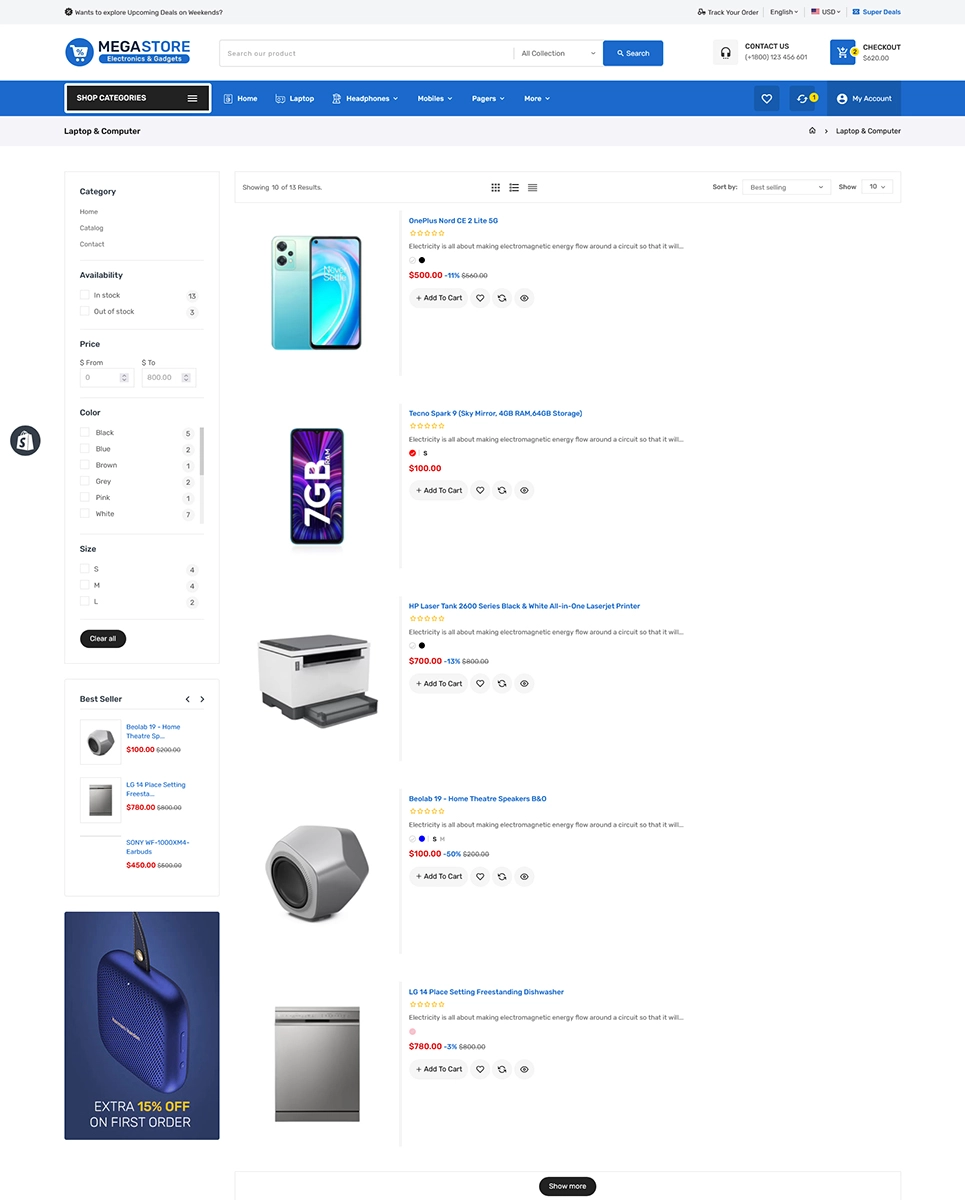 Megastore - Electronics & Gadgets Marketplace Store for Shopify OS 2.0