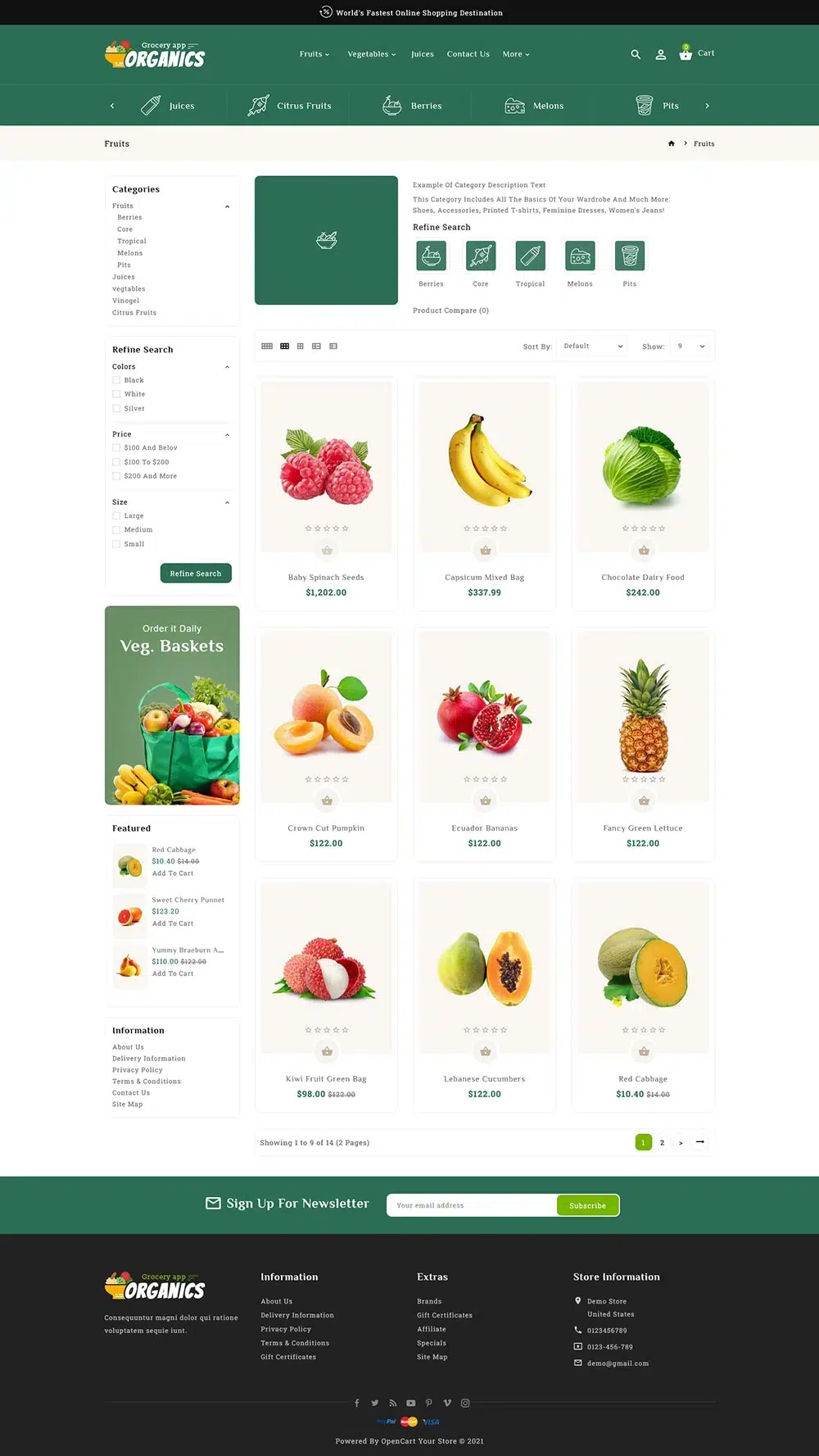 Tema reattivo Opencart Organics per negozio di alimentari online