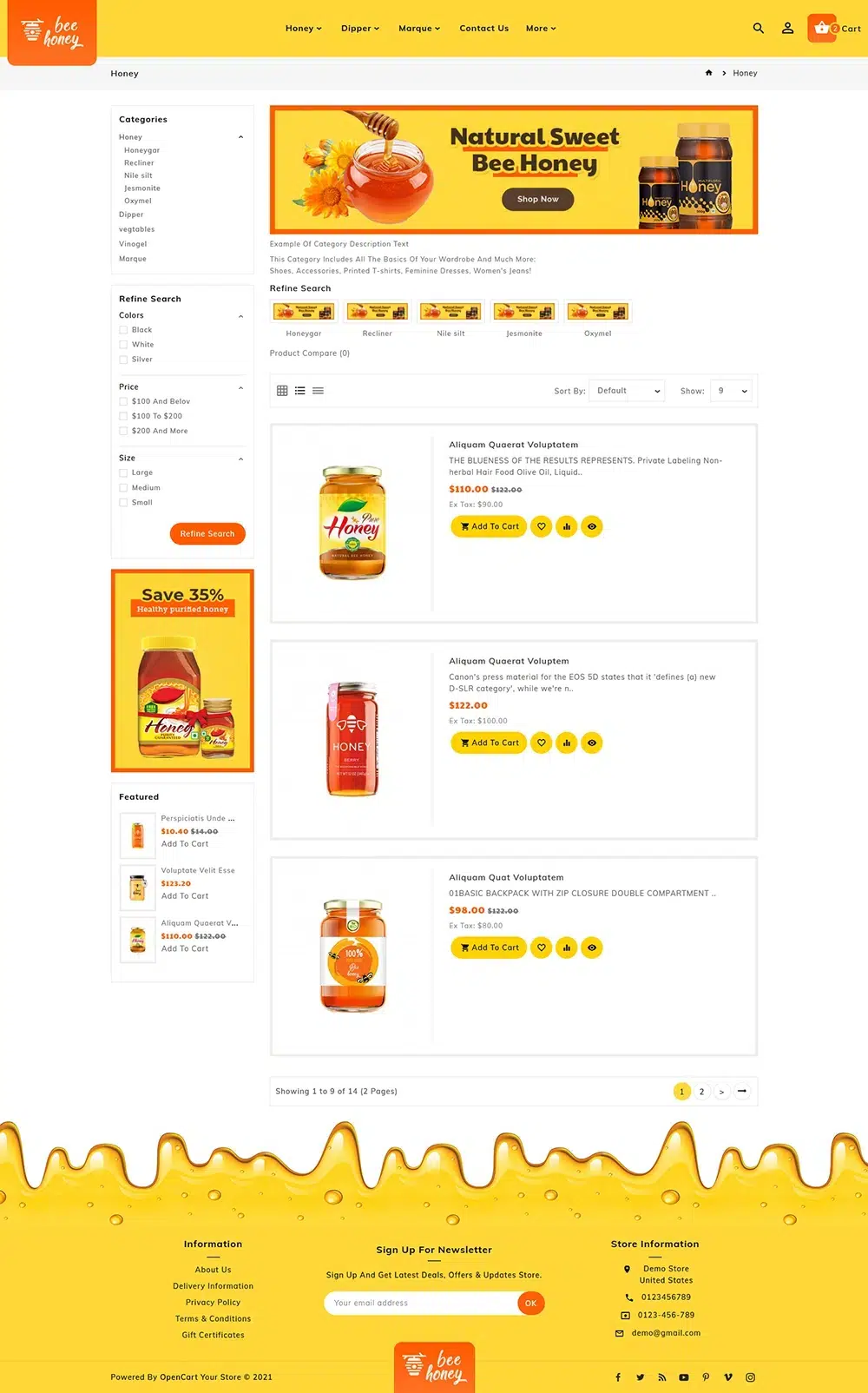 Honey - Agro Bee & Sweet Shop Tema receptivo de OpenCart