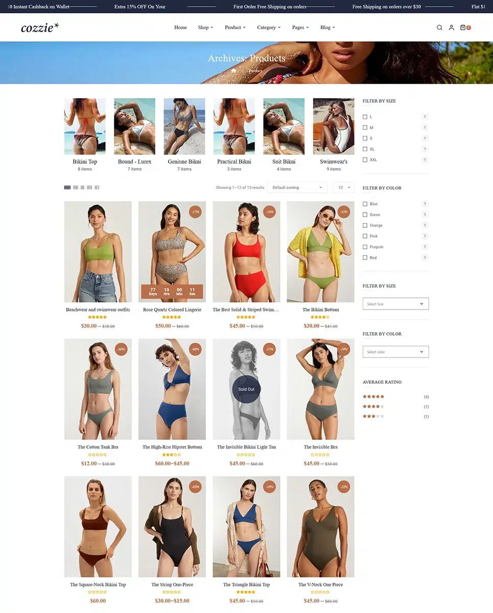 Cozzie - Bikini, Bademode und Unterwäsche WooCommerce Responsive Theme