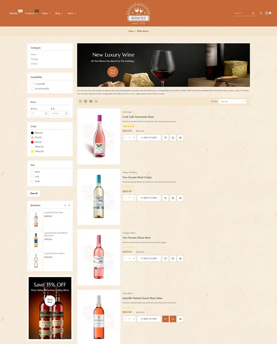 Azienda vinicola - Vigneto moderno e bevande - Tema multiuso Shopify