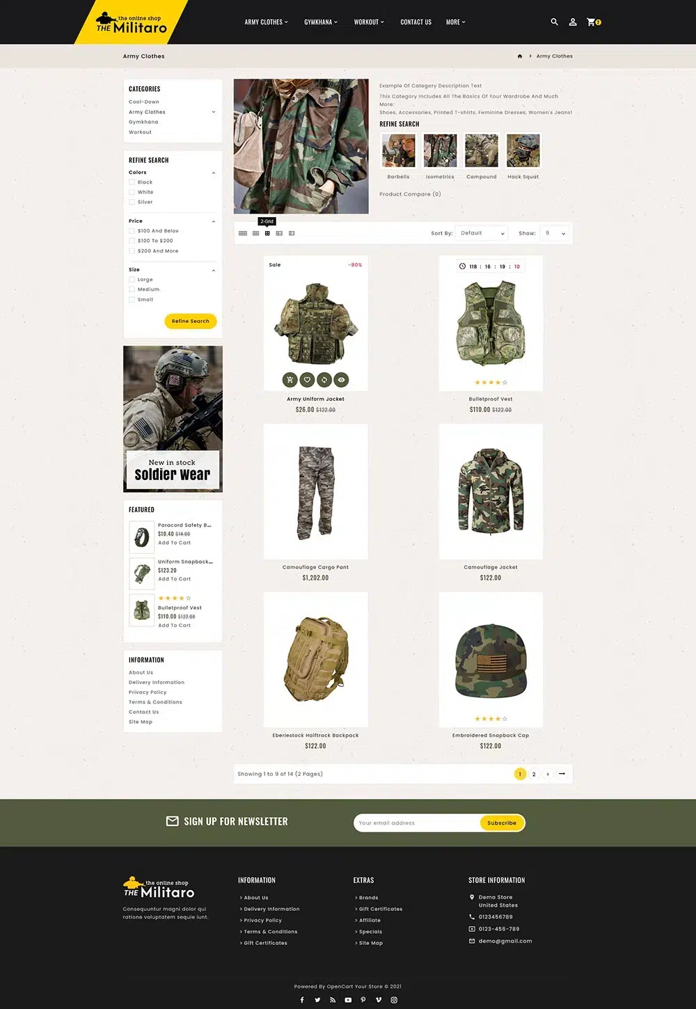 Militar: tema receptivo de OpenCart para tienda de armas