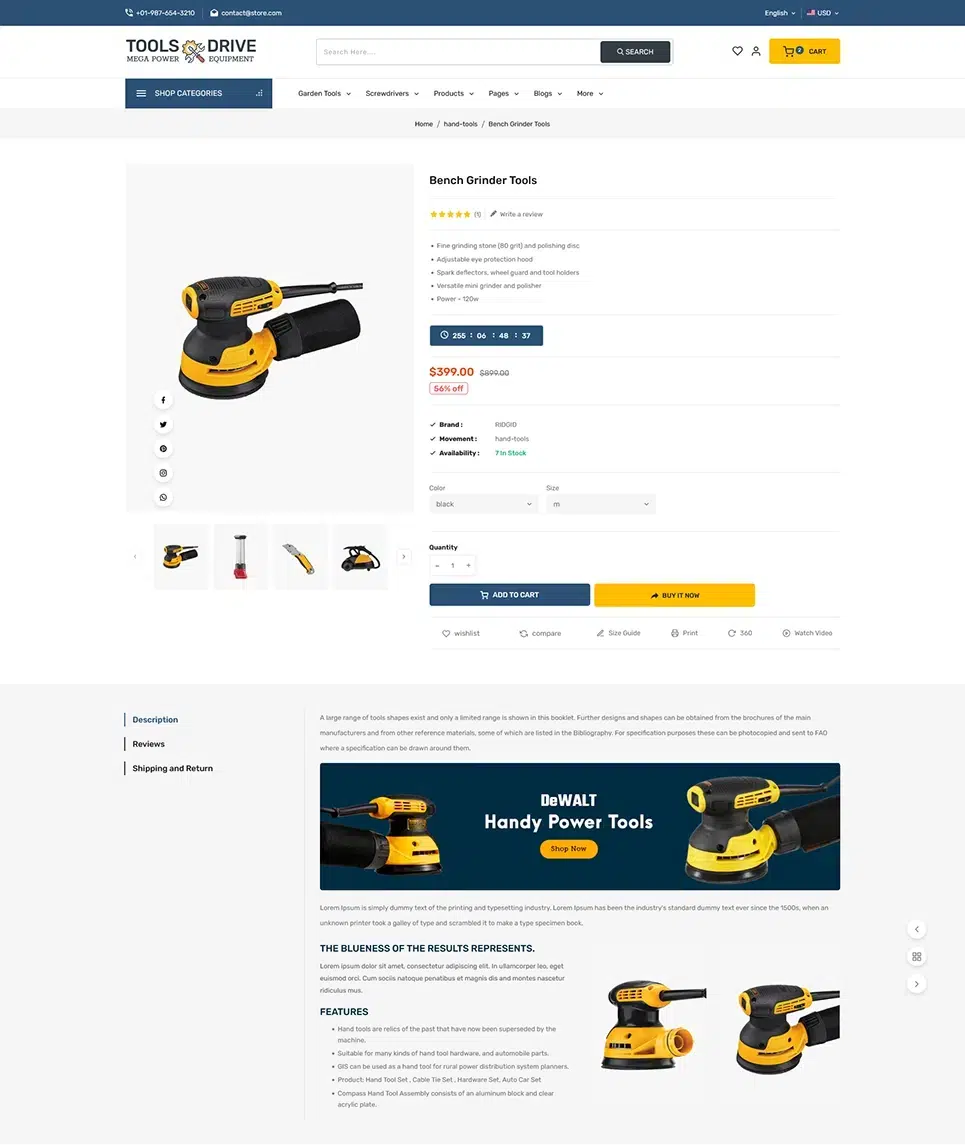 ToolsDrive & Equipment Store – Leistungsstarkes Shopify Responsive Theme
