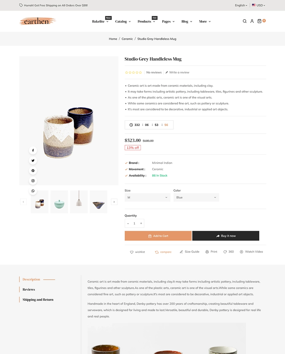 Earthen - Pottery and Ceramics Handmade - Shopify Theme