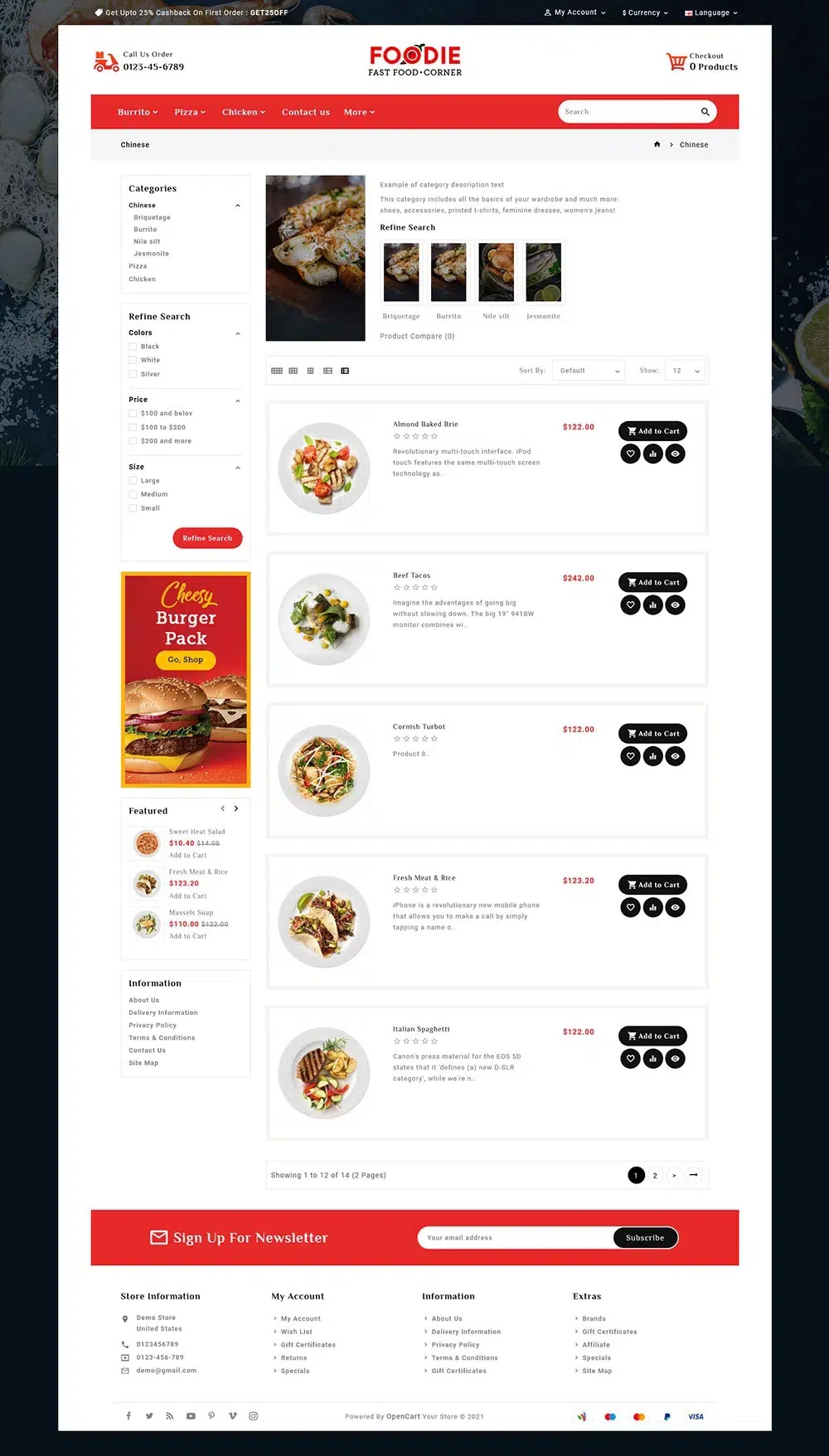 Foodie Fast-Food Corner - uniwersalny motyw Opencart