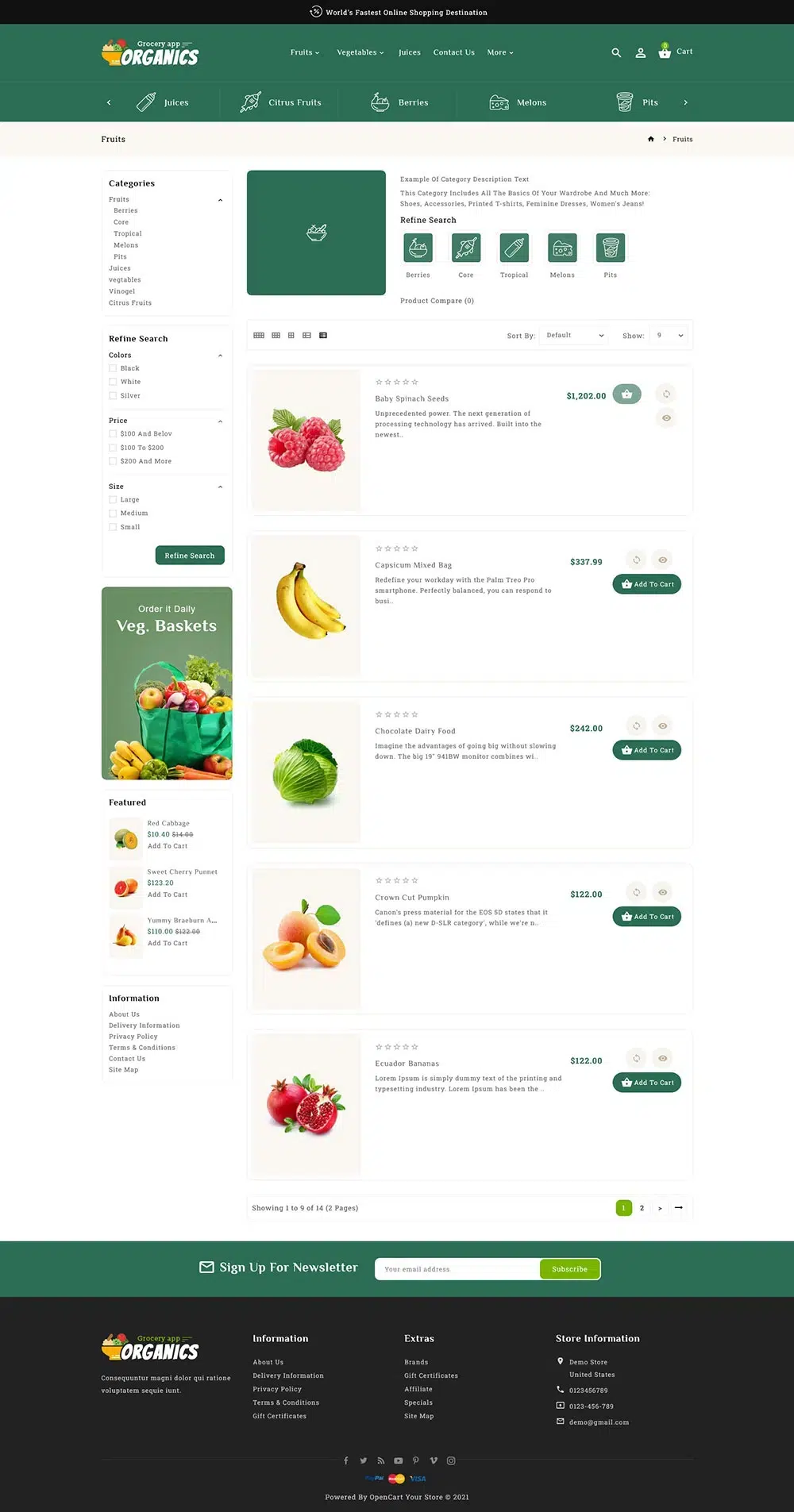 Organics Opencart Responsive Theme para tienda de comestibles en línea
