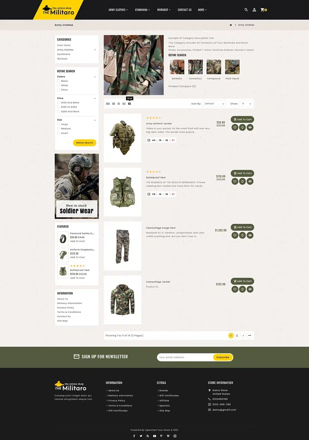 Wojskowy - responsywny motyw Opencart dla sklepu z bronią