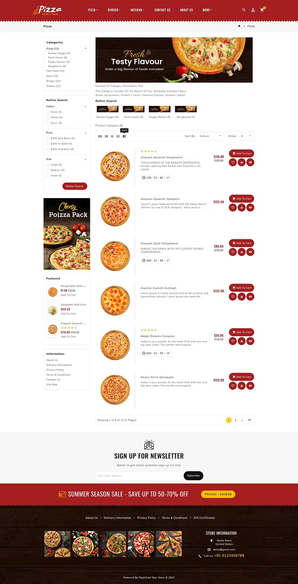 Pizza - Opencart-Thema für Online-Pizza & Ampere; Fast-Food-Laden