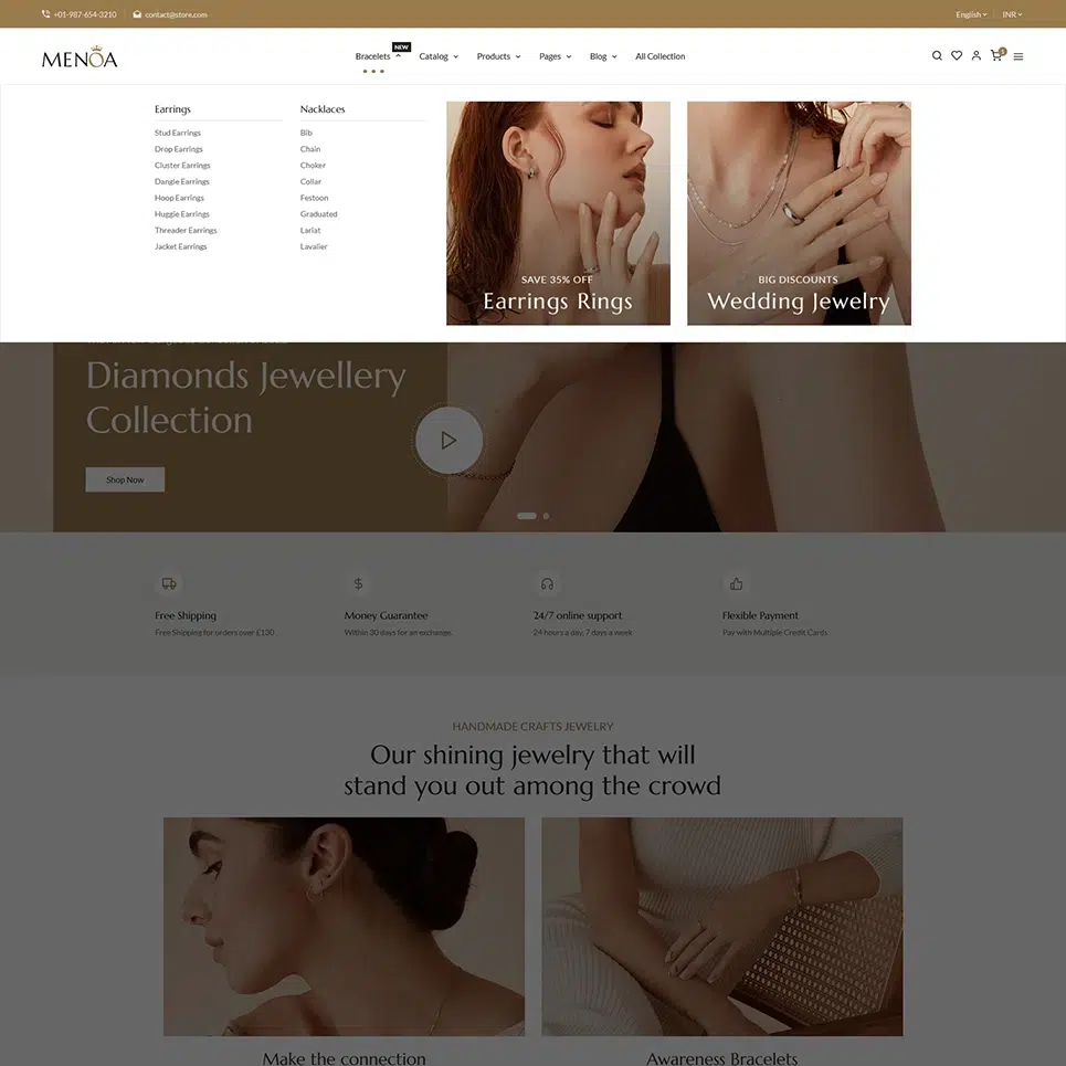 Menoa – Luxuriöser Schmuck & Imitation – Shopify Responsive Theme