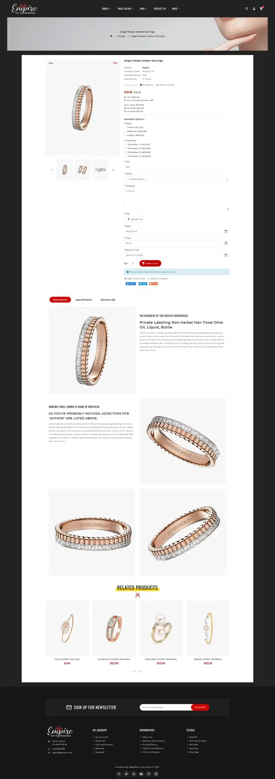 Empire - art & imitation - OpenCart Theme for Online Jewelry Store