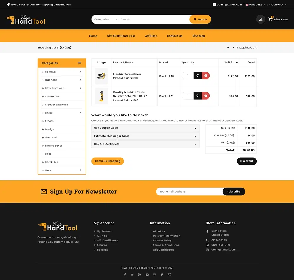 Hand Tool Shop – Multipurpose and Professional OpenCart Responsive Theme