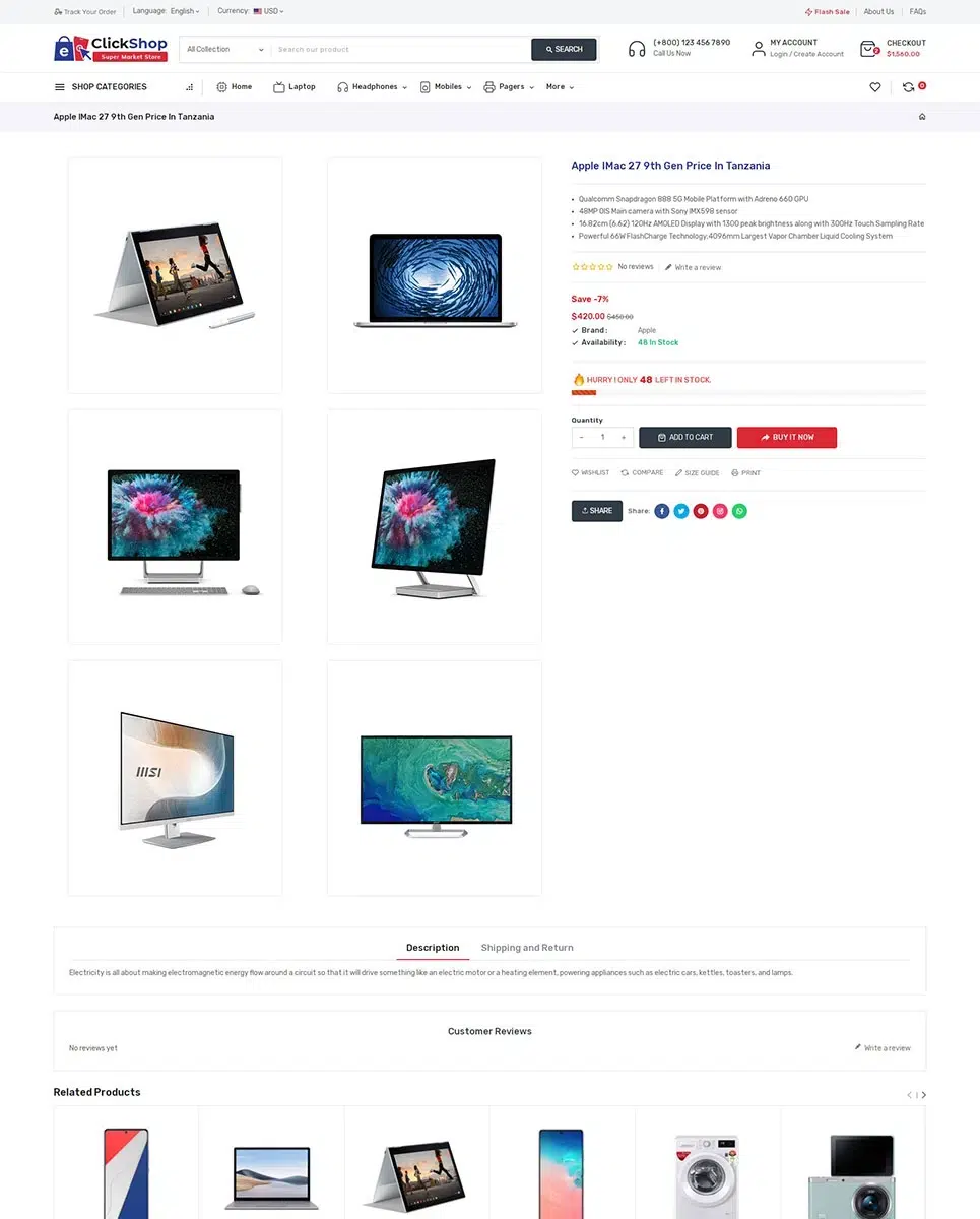 ClickShop - Tienda electrónica y Marketplace Shopify OS 2.0 Responsive Theme