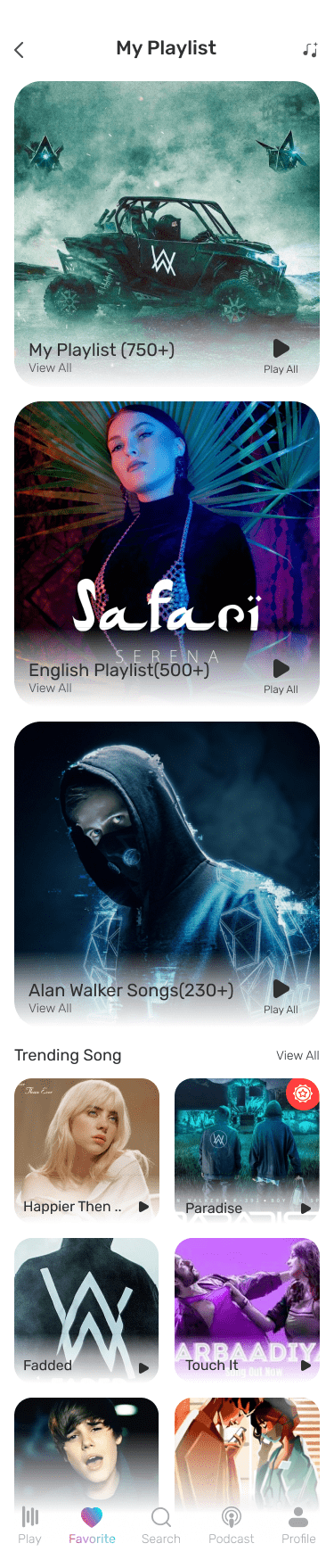 Playit: kit de interfaz de usuario de la aplicación Modern Music And Podcast (Figma y plantilla de Adobe Xd)