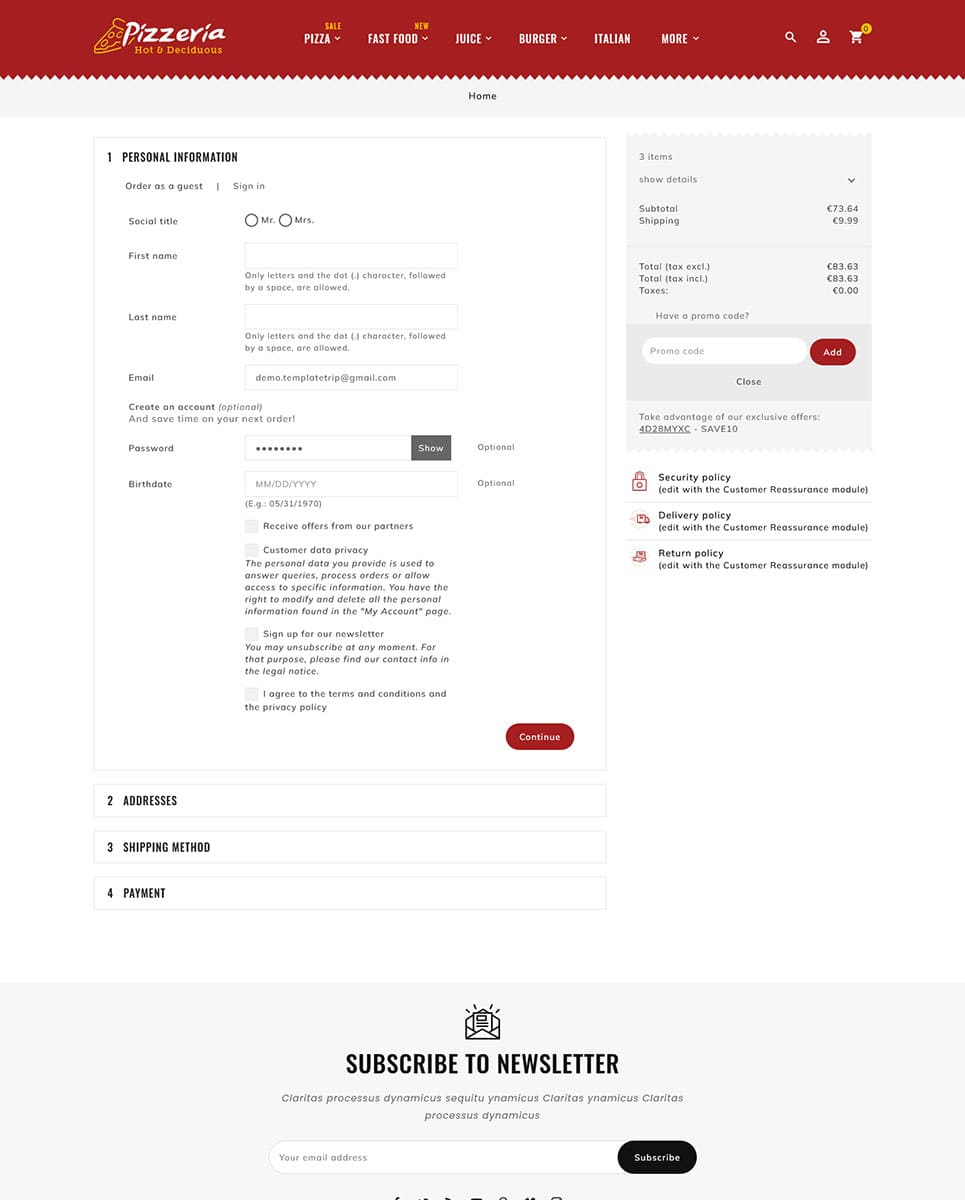 Pizzeria - PrestaShop Theme for Online Pizza & Fast Food Store