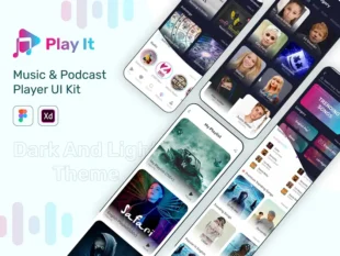 PlayIt: kit de interfaz de usuario de la aplicación Modern Music and Podcast (Figma y Adobe Xd Template)