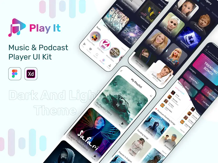 PlayIt - Modern Music and Podcast App UI Kit (Figma & Adobe Xd Template)