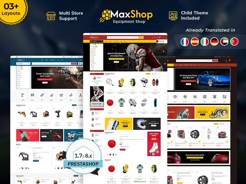 MaxShop - Sport, giochi, strumenti e ricambi auto - Tema reattivo PrestaShop