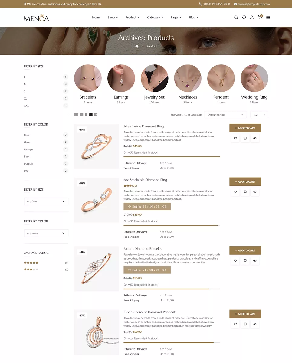 Menoa - Modern Jewelry & Imitation Store - WooCommerce Responsive Theme