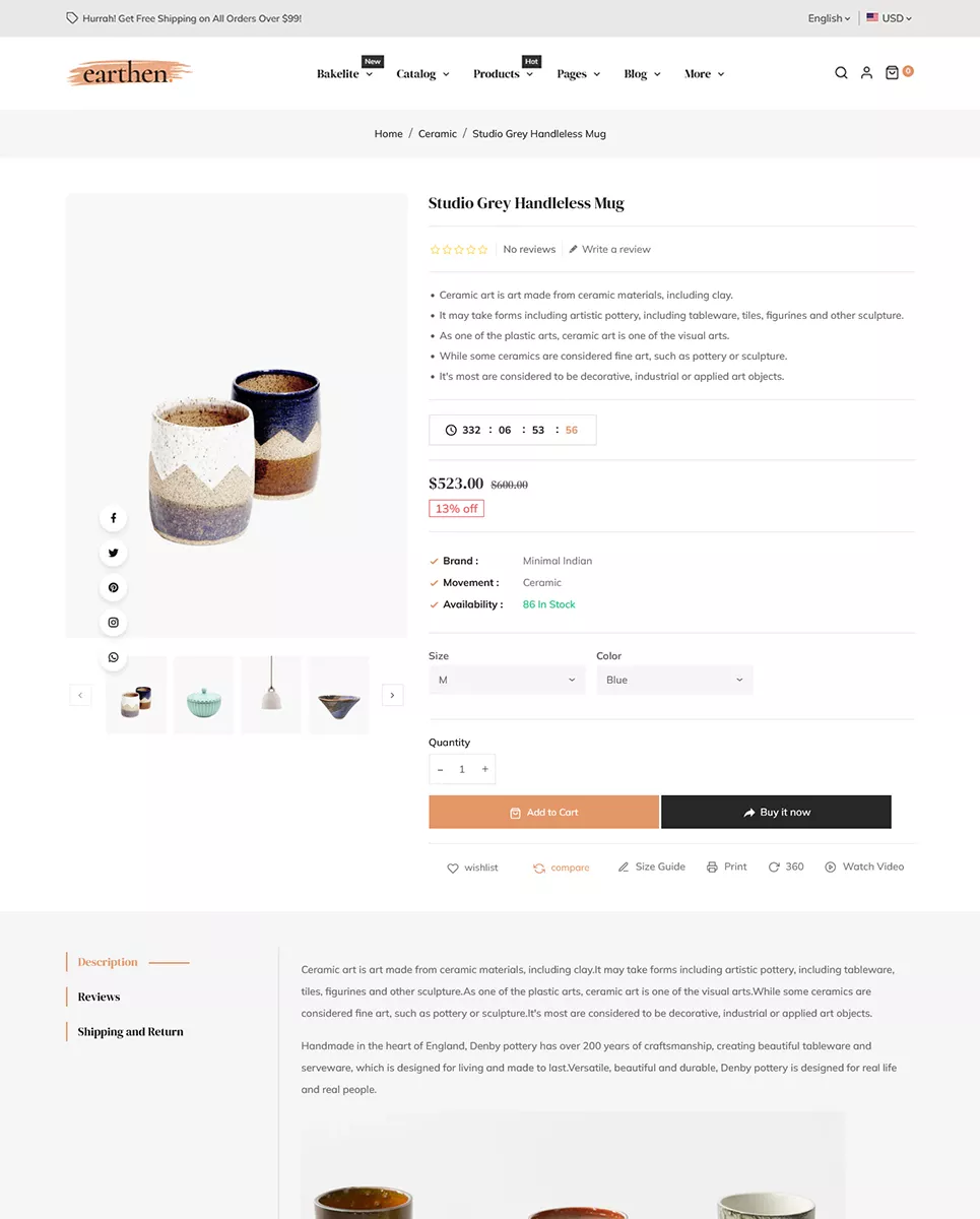 Earthen - Pottery and Ceramics Handmade - Shopify Theme