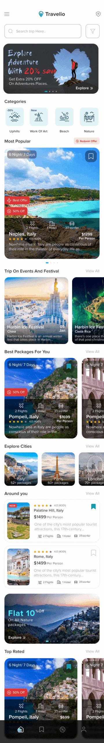 Travelio - Travel, Hotels, Flights Booking App UI Kit (Figma & Adobe Xd Template)
