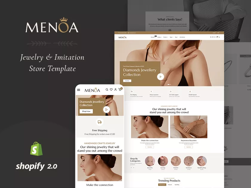 Menoa - A Luxurious Jewelry & Imitation - Shopify Responsive Theme