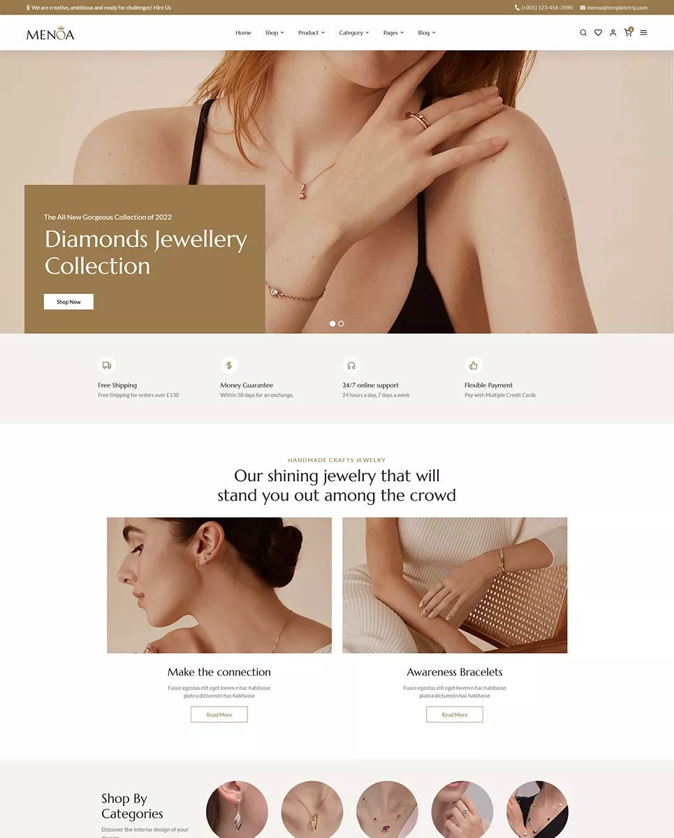 Menoa - Negozio di gioielli moderni e imitazioni - Tema reattivo WooCommerce