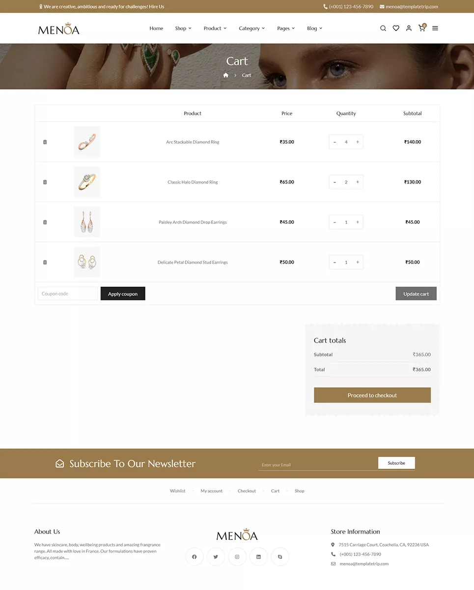 Menoa - Negozio di gioielli moderni e imitazioni - Tema reattivo WooCommerce