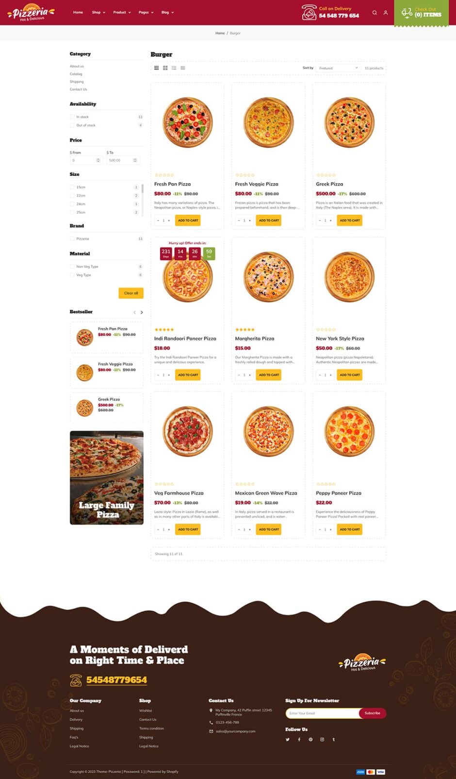 Pizzeria - Pizza, Fast Food, Restaurant & Cafes Shopify Theme