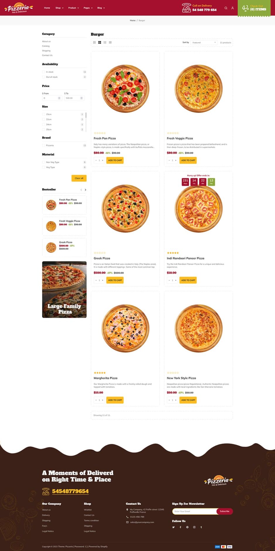 Pizzeria - Pizza, Fast Food, Restaurant & Cafes Shopify Theme