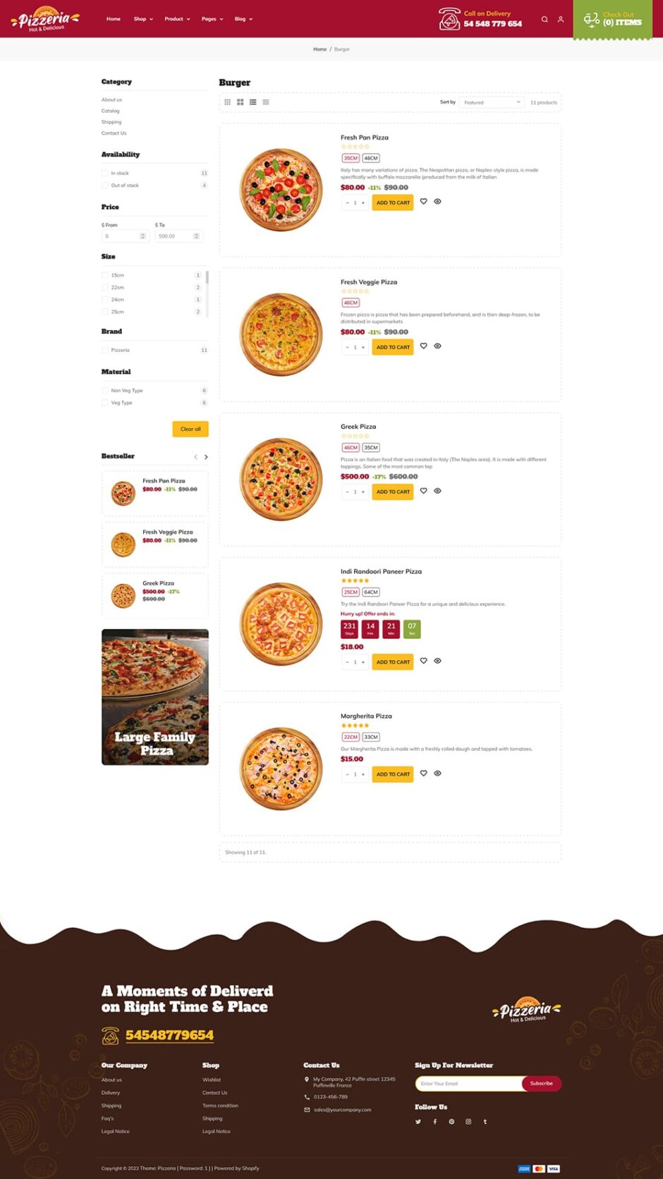 Pizzeria - Pizza, Fast Food, Restaurant & Cafes Shopify Theme