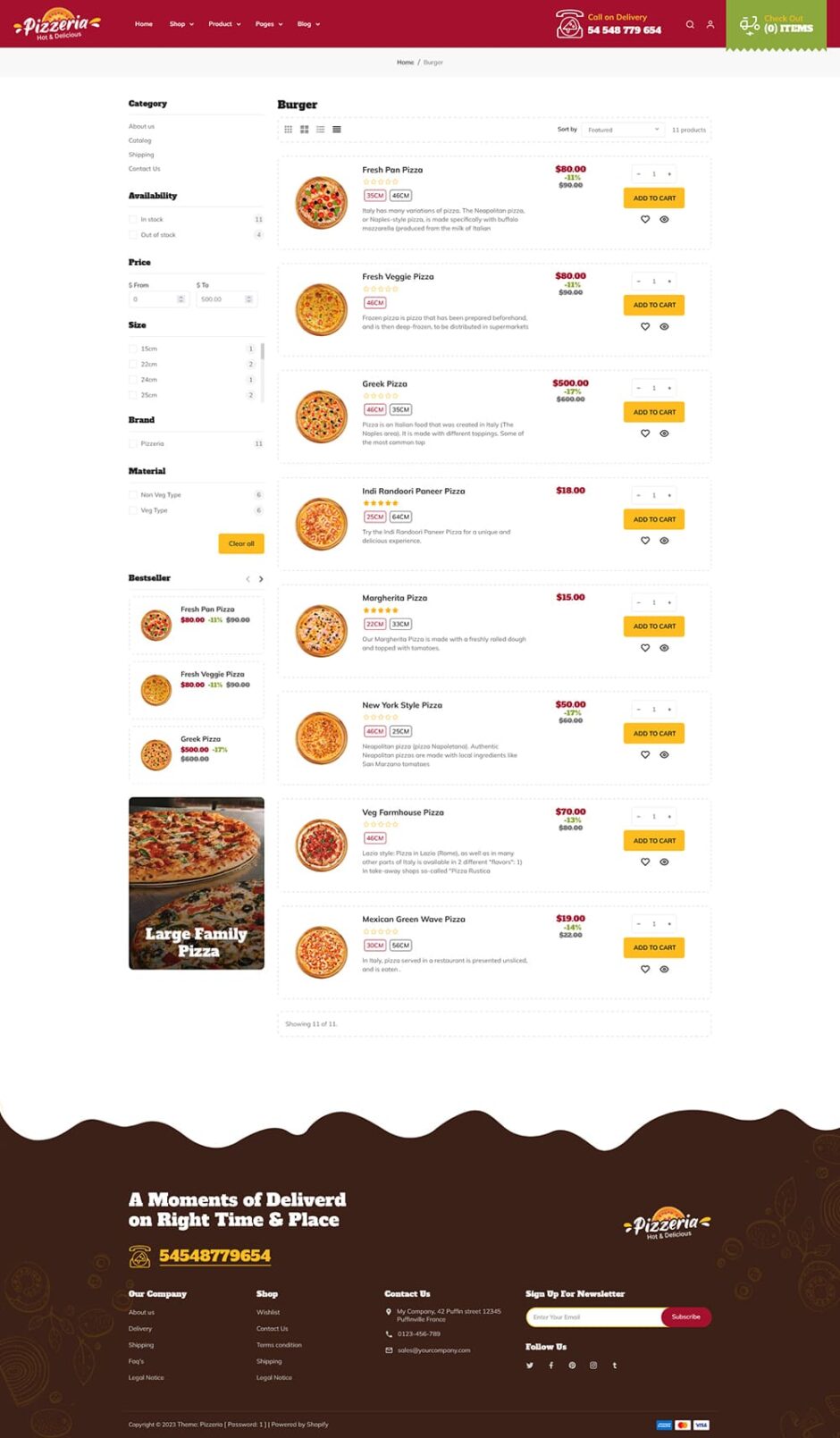 Pizzeria - Pizza, Fast Food, Restaurant & Cafes Shopify Theme