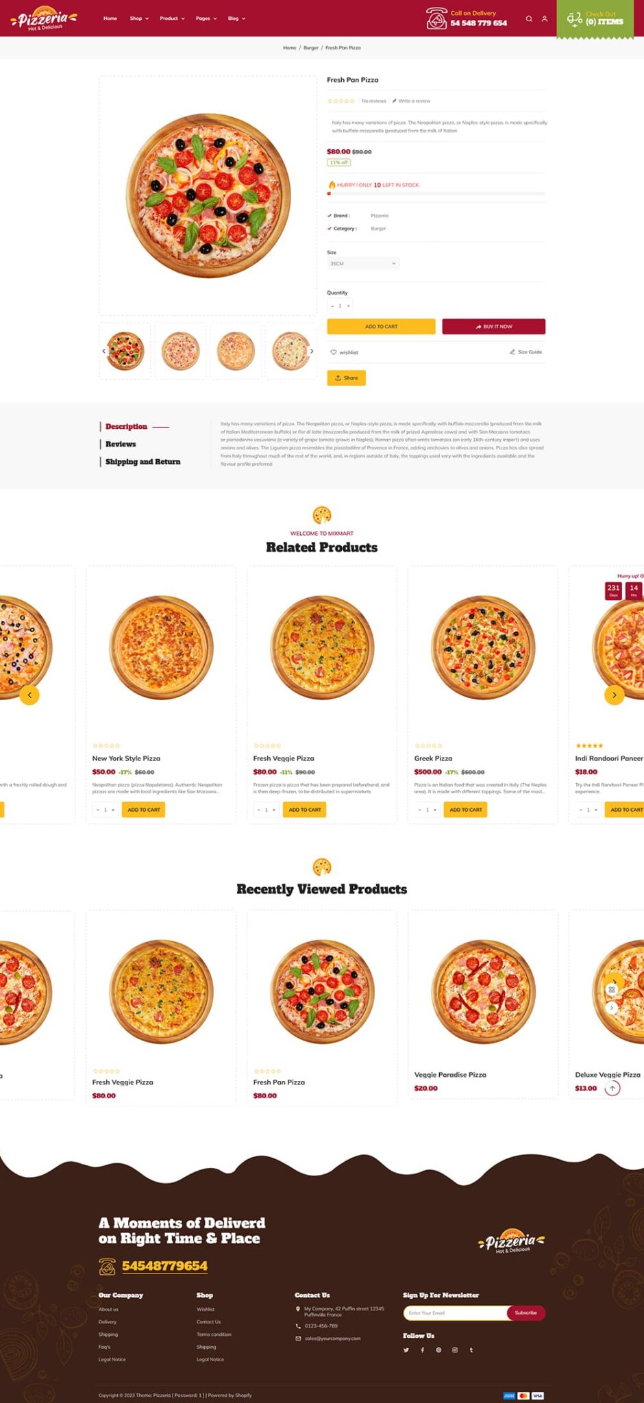 Pizzeria - Pizza, Fast Food, Restaurant & Cafes Shopify Theme