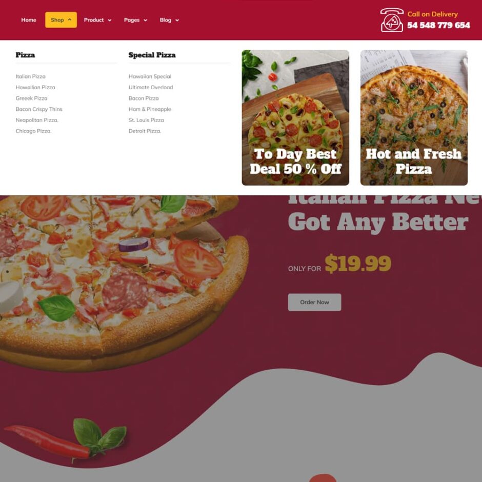 Pizzeria - Pizza, Fast Food, Restaurant & Cafes Shopify Theme
