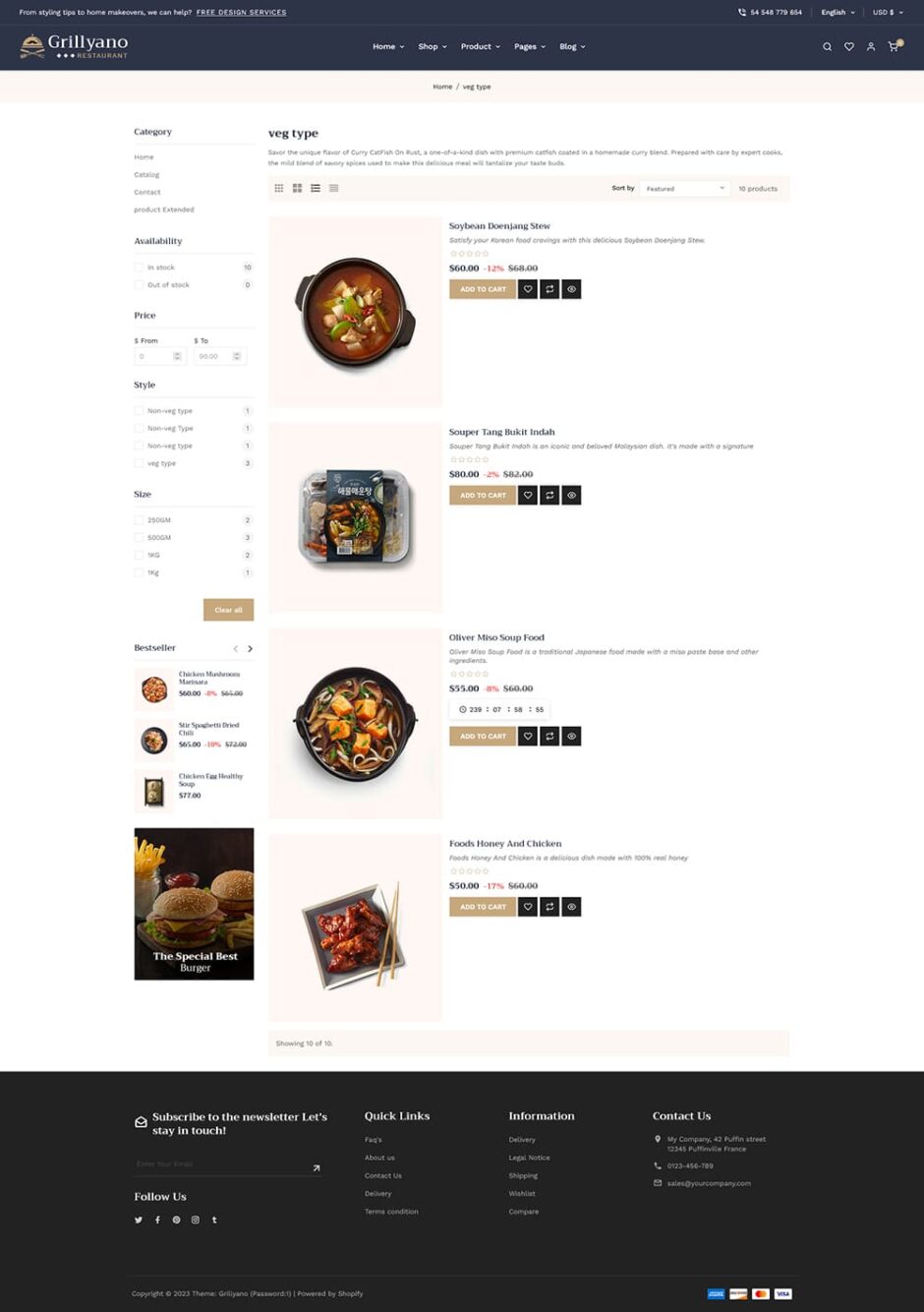 Grillyano - Best Shopify Theme for Restaurants, Fast Food, Dishes