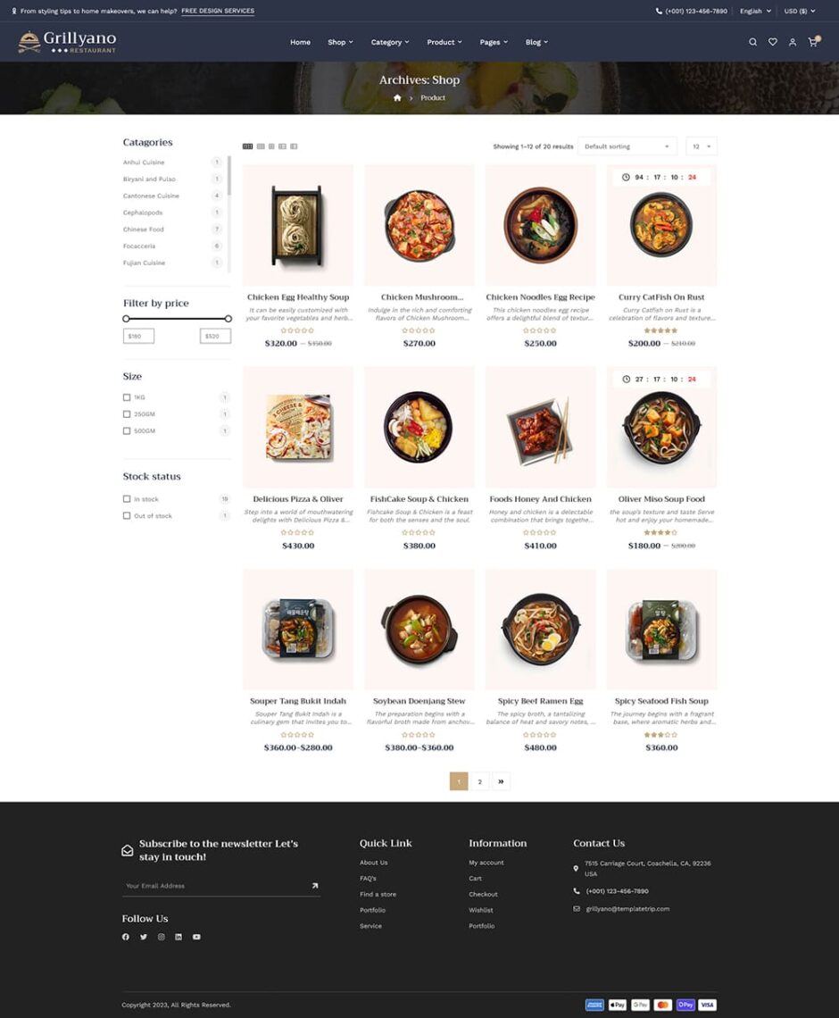 Grillyano - Restaurant, Fast Food, Dishes - WooCommerce Responsive Theme