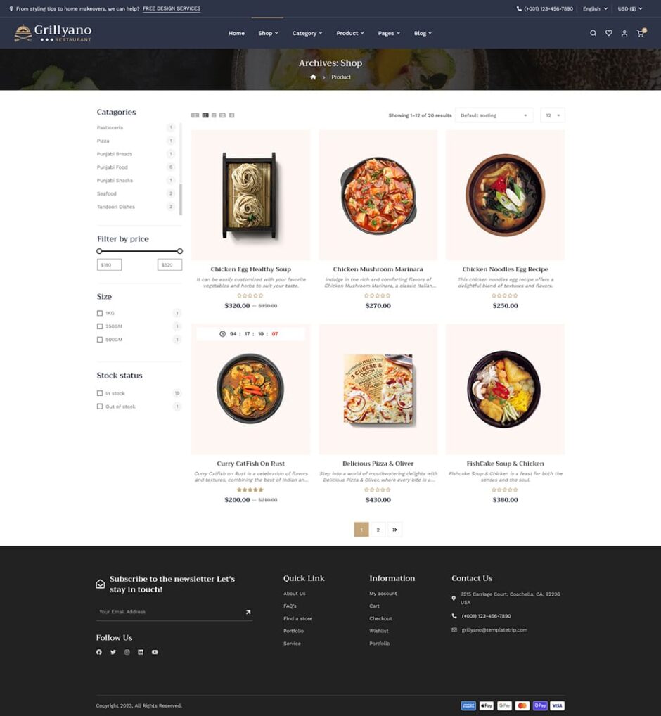 Grillyano - Restaurant, Fast Food, Dishes - WooCommerce Responsive Theme